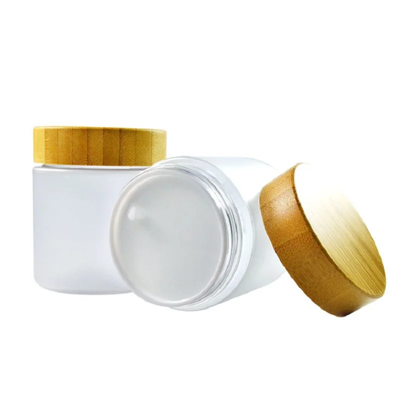 Empty 150ml 250ml Cream Jar Container Frosted Skin Care Cosmetic Refillable Facial Hair Mask Plastic Jar with Bamboo Lid 15pcs