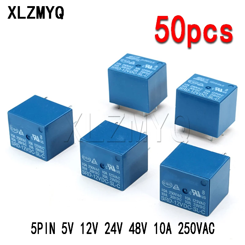 50PCS Mini 5 Pins SRD-05VDC-SL-C SRD-12VDC-SL-C SRD-24VDC-SL-C Relais Rele Relay 10A 5V 12V 24V DC SRD