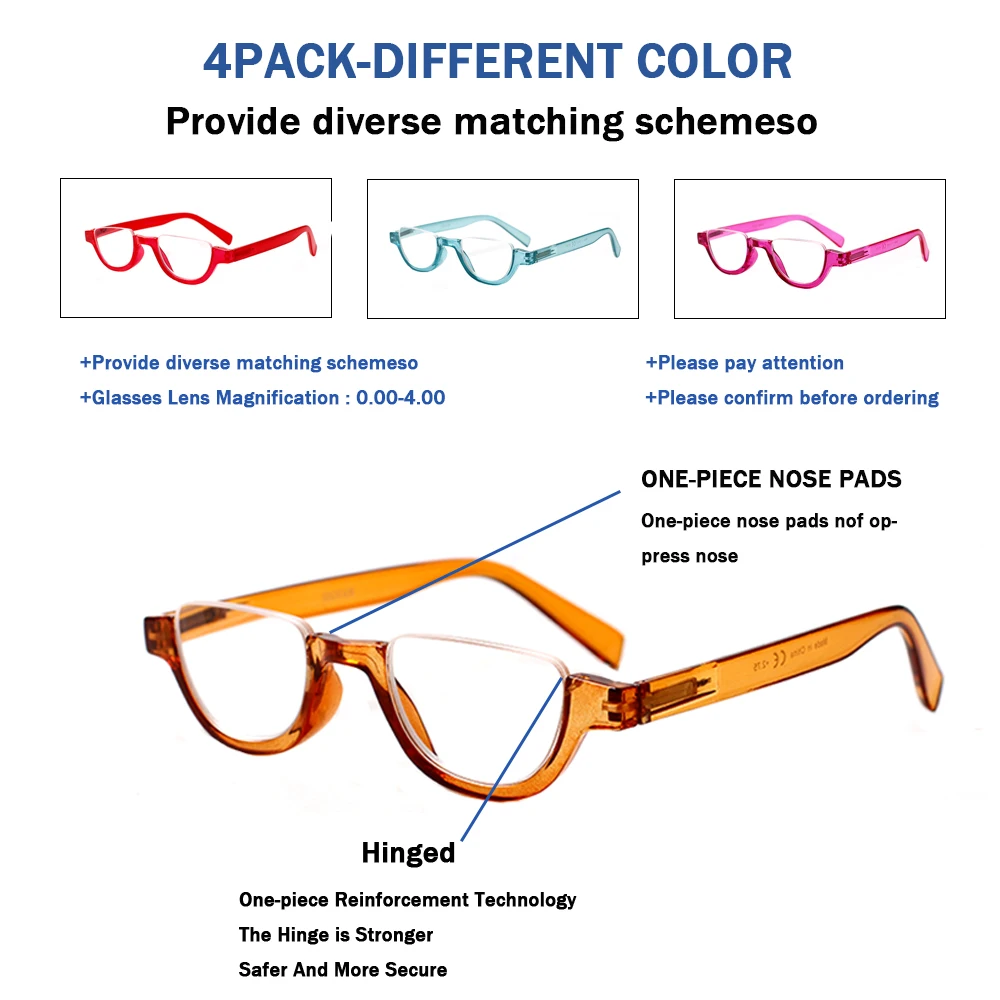 TUREZING Óculos de Leitura para Mulheres Moda Half-Frame Clear Lens Alta Qualidade Anti-Blue Light Anti-Fadiga Prescrição Eyewear