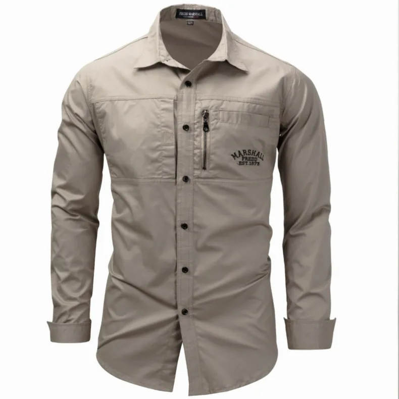 Cargo Shirts For Men Military Style Casual Long Sleeve Tactical Shirts Men\'s Spring Pocket Button Male Shirts Letter Embroidery