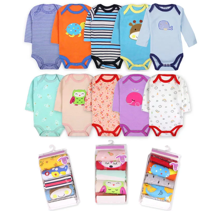 5-teilige Baby-Bodys, 3–24 Monate, Winggle-in-Baumwolle, langärmeliger Baby-Body – Detail 3