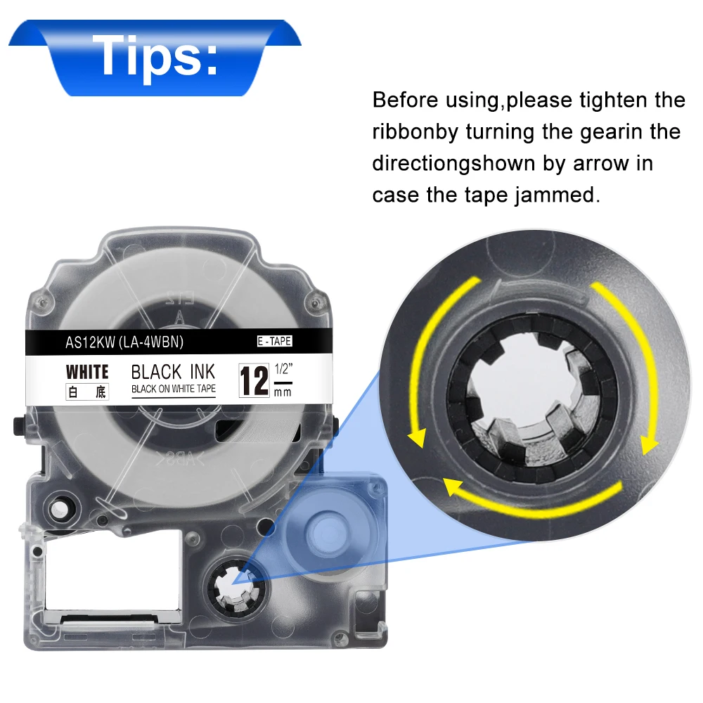 Markurlife 1PCS SS12KW LC-4WBN Compatible for Epson LabelWorks Tape Standard Black on White For Label Printer LW-300, LW-400