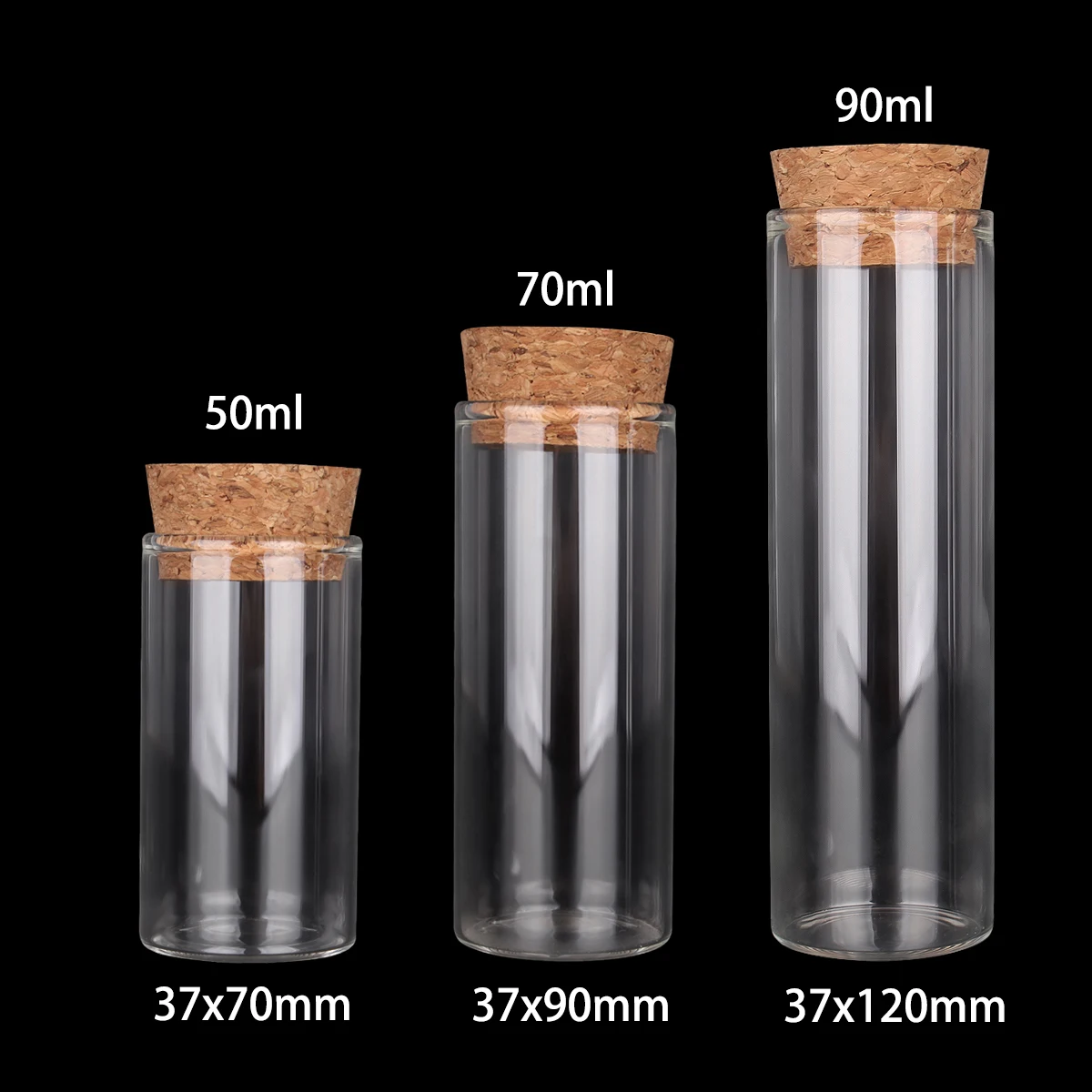 15 pieces 50ml 70ml 90ml Transparent Glass Bottles Tubes with Cork Stopper Spice Jars Storage Bottles for Weding Favors