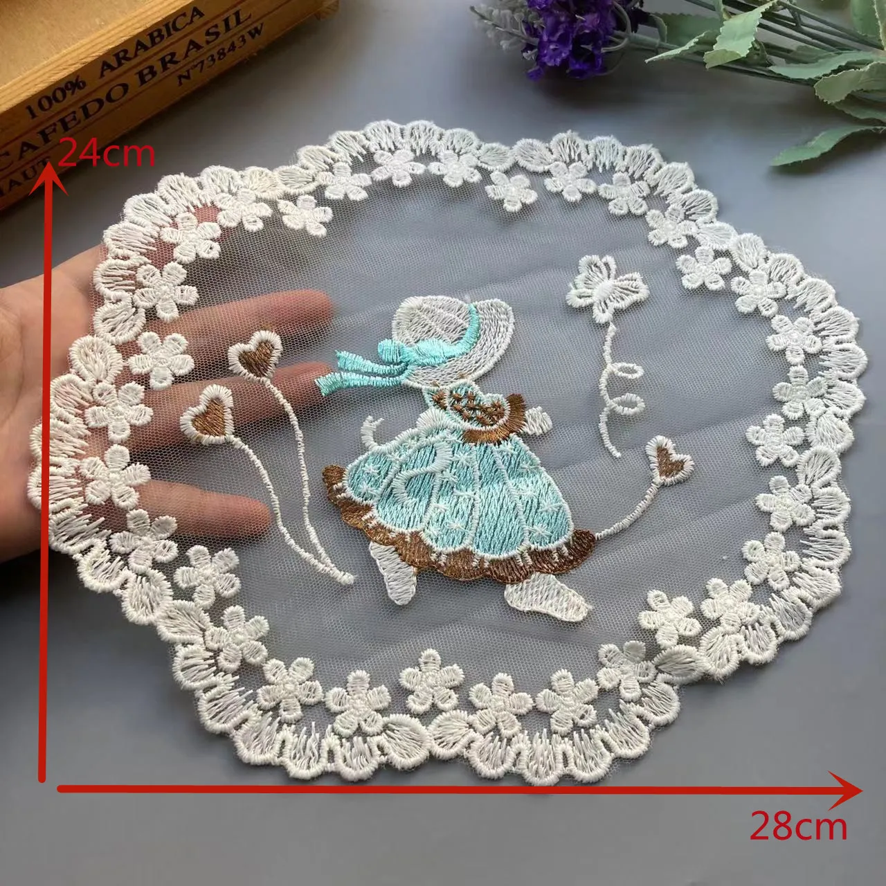 24*28 cm Pretty Lace Flower Applique Ribbon Trim for Sofa Curtain Towel Bed Cover Trimmings Home Textiles DIY Polyester Mesh New