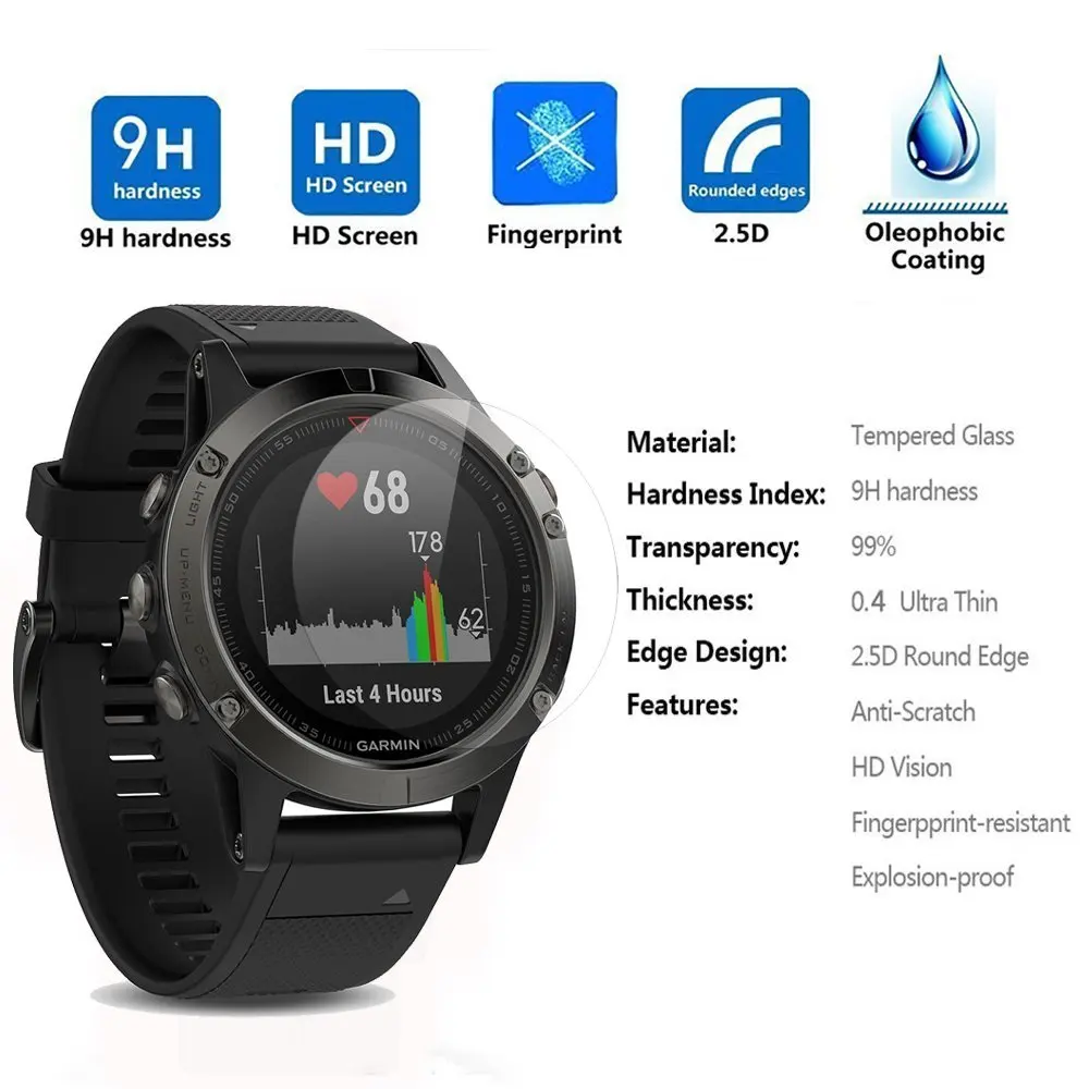 2.5D Tempered Glass Film Screen Protector For Garmin Fenix 5 GPS Smart Watch Accessories