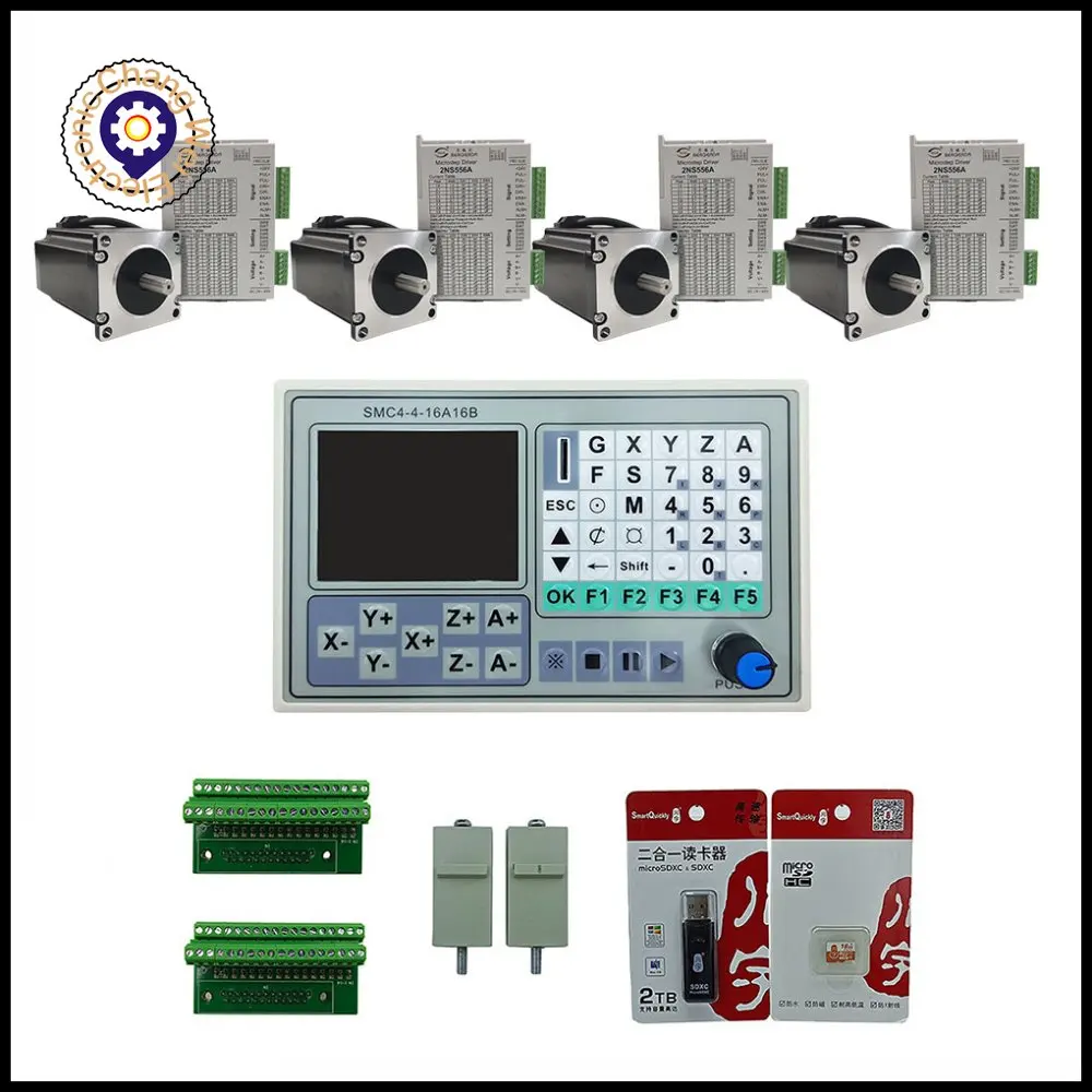 

Комплект ЧПУ 4-осевой автономный ЧПУ-контроллер 50 кГц система управления резьбой контроль гравировального Станка SMC4 + 4 шт. NEMA23 3 Нм шаговый двигатель