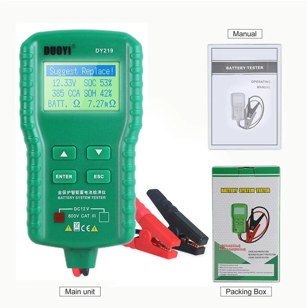 Acheheng DY219 12V Car Battery Charger Tester Digital Automotive 2000CCA Voltage Battery Test Load Analyzer Diagnostic Car Tools