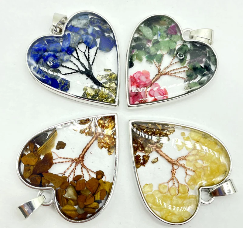 

Wholesale Natural Stone Quartz Crystal Resin 7 Chakra Life Tree Heart Pendant For DIY Jewelry Making Necklace Accessories 10Pcs
