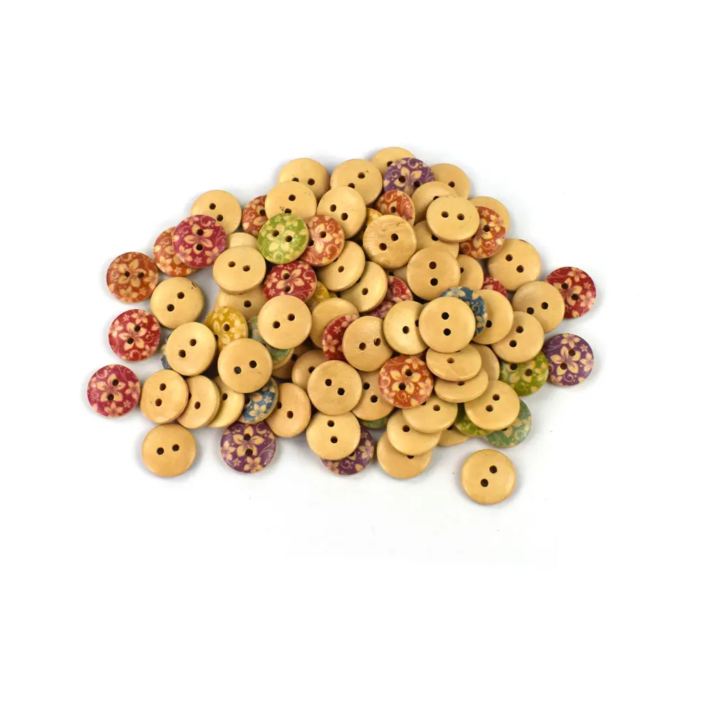 100PCS 15 MILLIMETRI Multicolore di Legno Bottoni Strumenti di Cucito Bottone Decorativo Scrapbooking Garment FAI DA TE per I Vestiti Dei Bambini Accessori