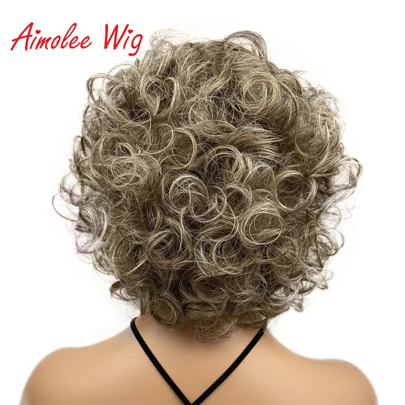 Aimolee Short Curly Natural Fluffy Hairstyles Hair Light Golden Brown/Pale Blonde Mixed Capless Wigs Women's Synthetic Hair Wig