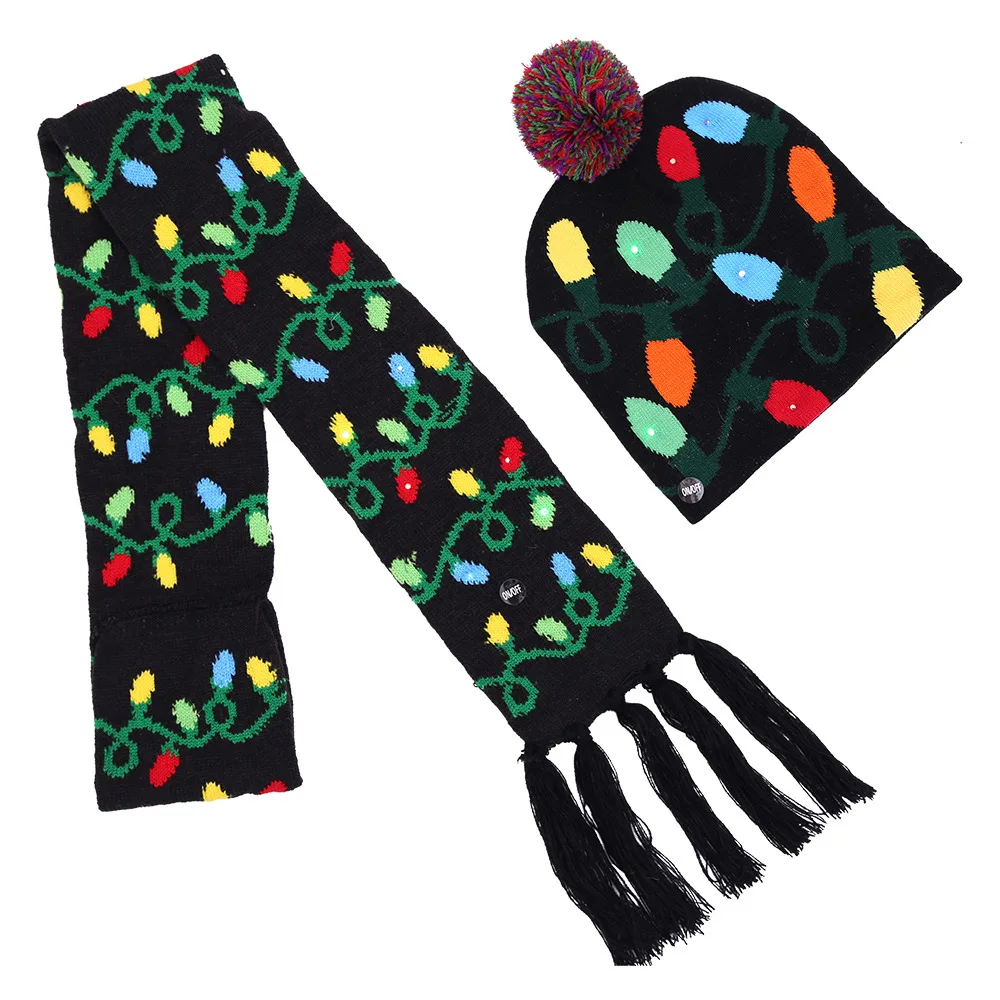 New Style! LED Christmas Hat Beanie Light Up Illuminate Warm Hat 48 Patterns New Year Snowman Sweater Hat Christmas Decorations