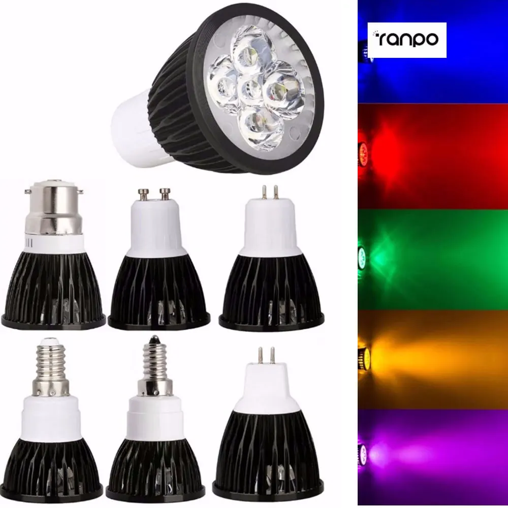 Bombilla de foco led regulable B15, B22, E12, E14, E27, GU10, mr16, 9W, 12W, 15W, lámpara Epistar, AC110V, 220V, cc 12V, 8 colores superbrillantes