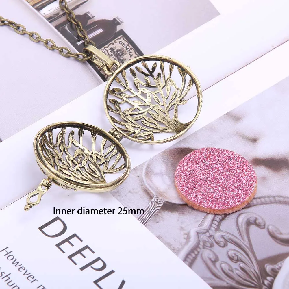 Tree of life Aromatherapy Necklace open Diffuser lockets Pendant Perfume Essential Oil Diffuser Locket Necklace with pad