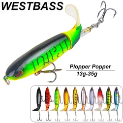 WESTBASS-señuelo de Pesca flotante, 1PX Whopper Pencil 13g-35g, lanzamiento a tierra, Plopper Wobbler, cola giratoria suave, Swimbait, Pesca