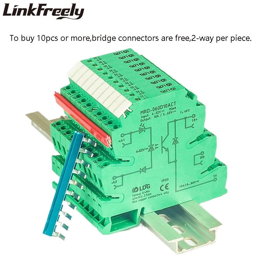 MRD-060D10ACT 10pcs PLC Interface Solid State Relay Module DC to DC 10A 1-60VDC Ouput Input: 5V 12V 24V DC SSR Voltage Relay Din