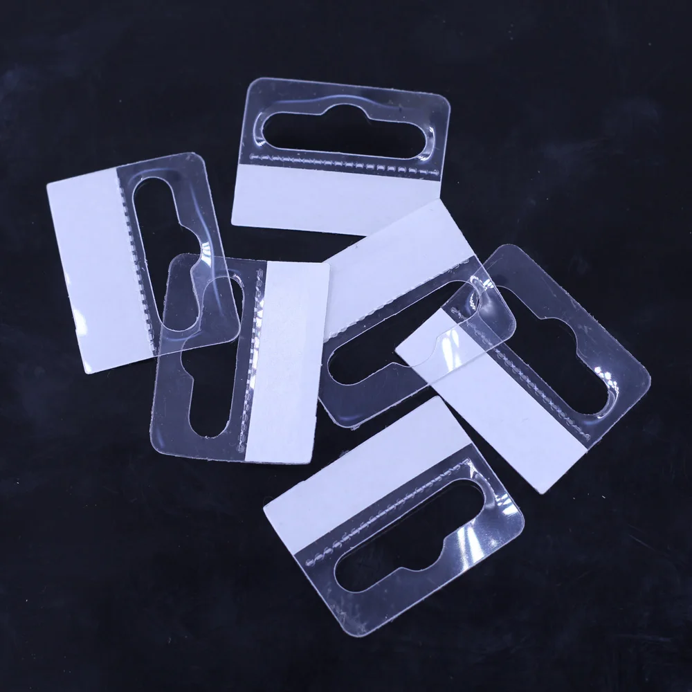 50Pcs Packaging Display Cards Tags Hanging With Adhesive Pasteable Parper PVC Transparent In Jewelry Findings 4.1cm