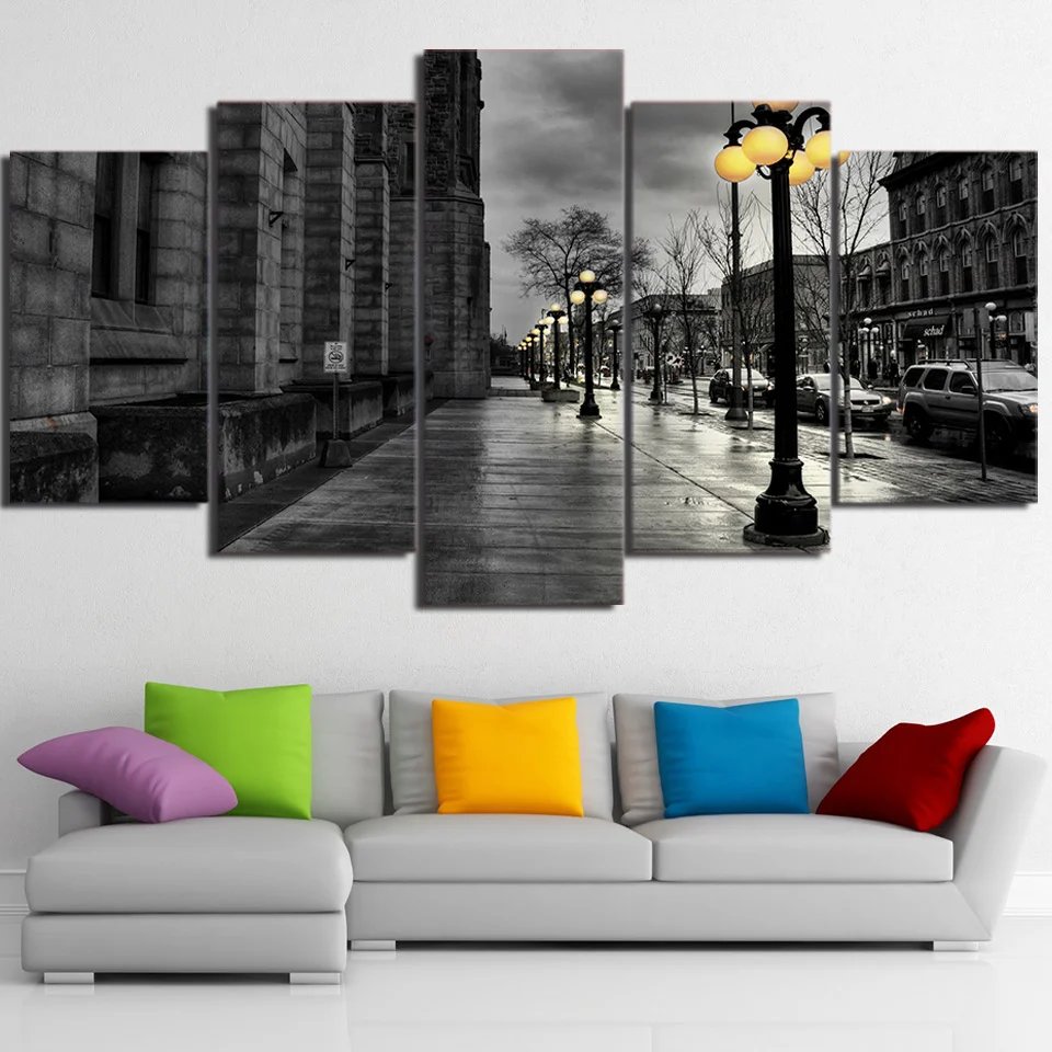 

5 Panels London City Street Black White Paintings Wall Art Canvas Painting Prints Poster Home Decor Pictures For Living Room