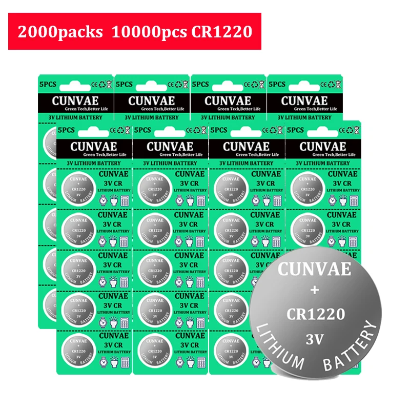 

10000pcs CR1220 CR 1220 ECR1220 GPCR1220 BR1220 LM1220 DL1220 3V Lithium Battery For Watch Remote Button Coin Cell Batteries