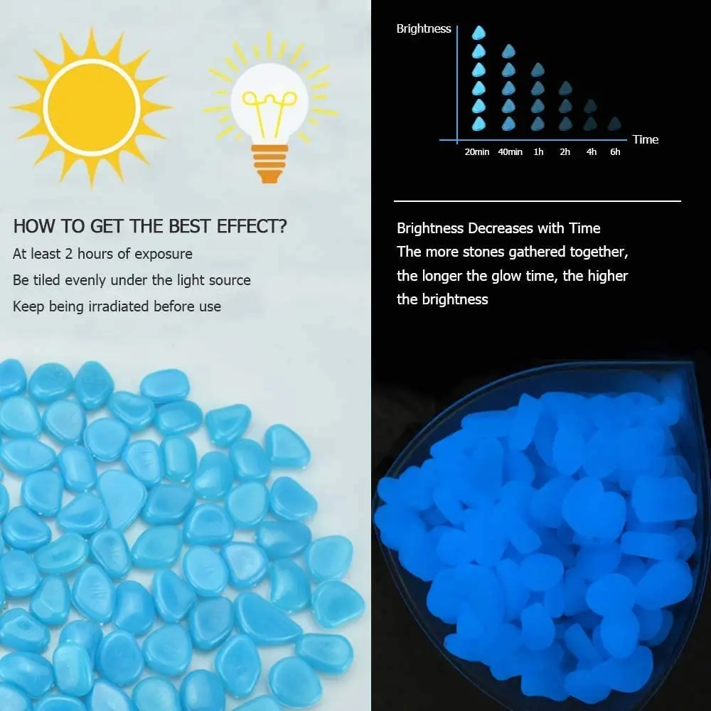 25/50/100 pçs brilho no jardim escuro seixos rochas para passarelas caminho pátio gramado jardim quintal decoração do aquário pedras luminosas