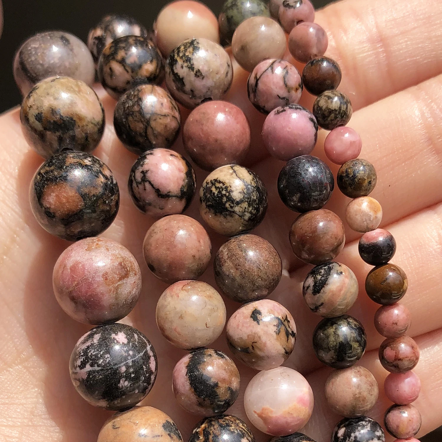 Wholesale Natural Stone Beads Black Lace Rhodonite Loose Round Beads 15'' 2 3 4 6 8 10mm For Jewelry Making DIY Bracelet Charms