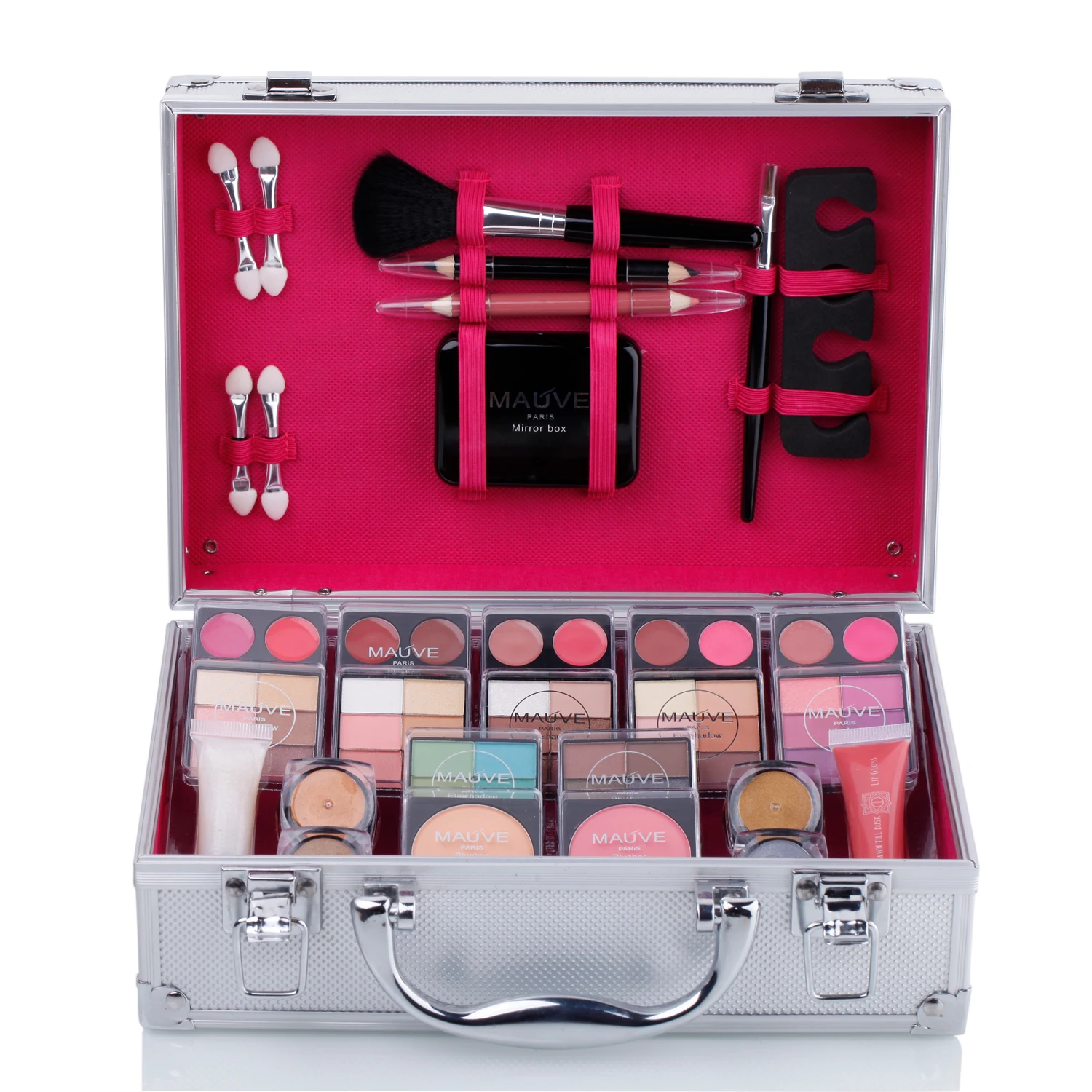 DUER LIKA Carry Professional 42 Color Eyeshadow Blush Makeup Set Train Case with Pro Makeup and Reusable Aluminum Case