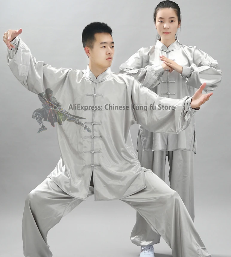 Kung fu Suit Shiny Satin Tai chi Uniform Wushu Kung fu Martial arts Suit Wing Chun Jacket and Pants Traditional Chinese Clothing