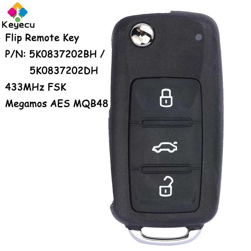 

KEYECU MQB 5K0837202BH 5K0837202DH Flip Remote Car Key for Volkswagen Caddy Transporter Beetle Jetta Sharan Scirocco Polo Tiguan