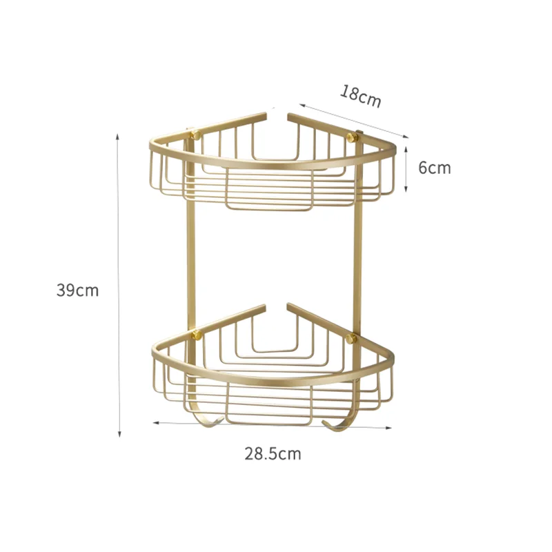 Imagem -06 - Ouro Escovado Banheiro Rack Fixado na Parede do Chuveiro Organizador Rack de Armazenamento Dupla Camada Canto Cesta Acessórios do Banheiro