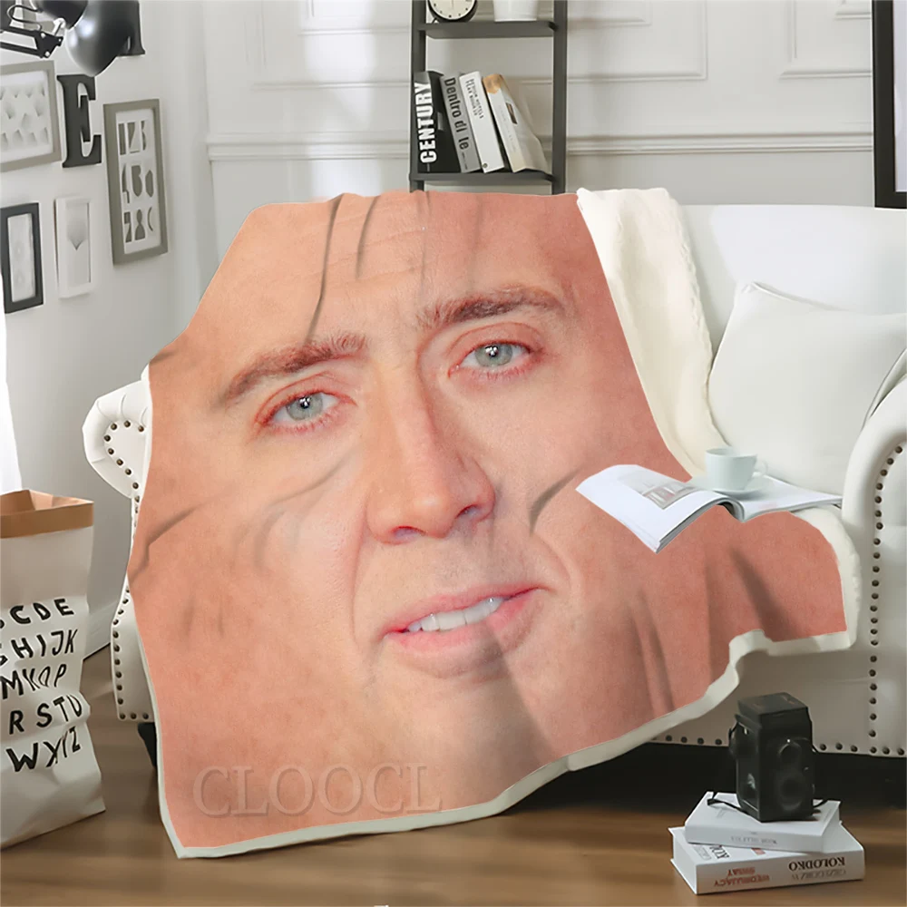 Custom Blanket Funny Actor Nicolas Cage Stare At You Printed Throw Blanket for Beds Teenager Home Decoration Bedding Adult Quilt