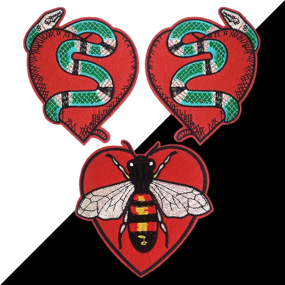 1 Set of bee cyan snake heart-shaped patches iron embroidered applique patch clothes DIY fashion patches XBT13