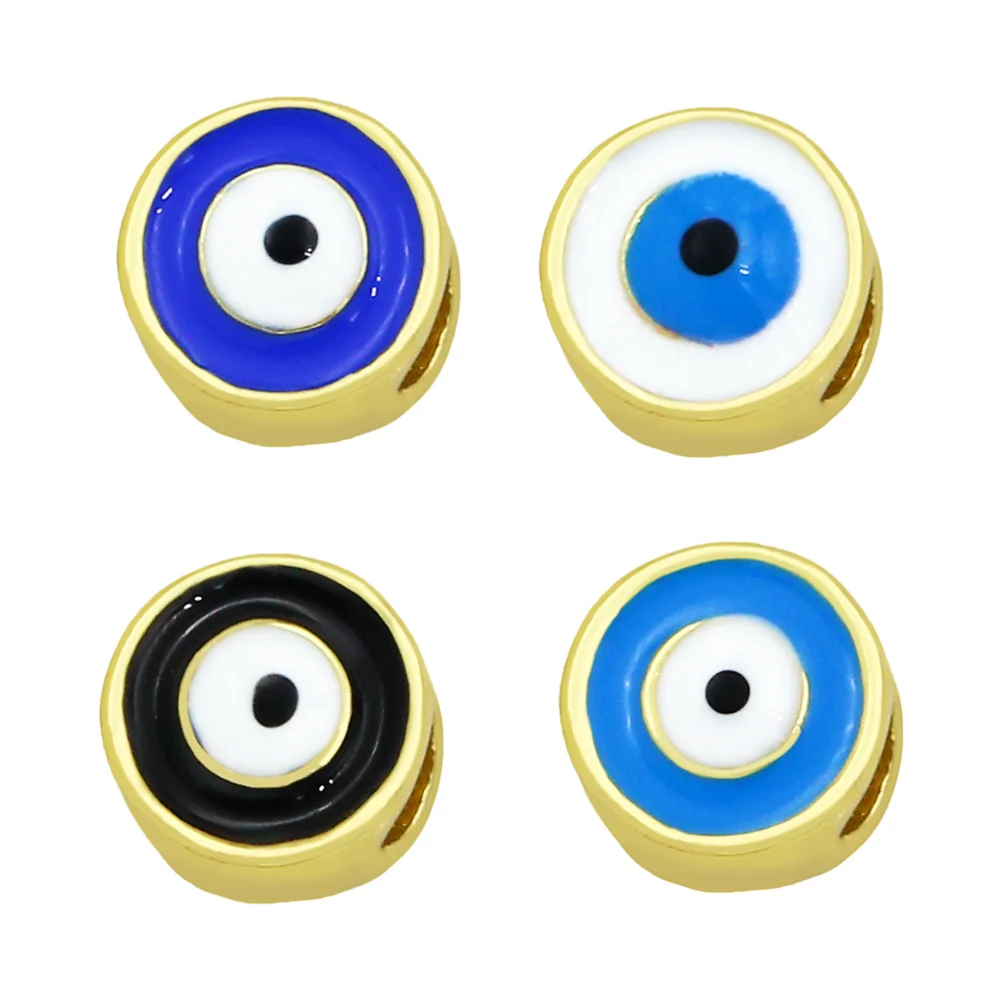 OCESRIO Tiny Enamel Turkish Greek Eye Charm Connectors for Jewelry Making 2 Holes Gold Plated Copper DIY Accesories chma121