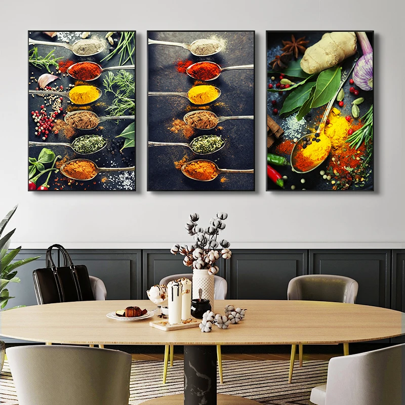 

Kitchen Theme Mix Herb and Spices Canvas Painting Posters and Prints Cuadros Wall Art Pictures for Restaurant Dining Room Decor