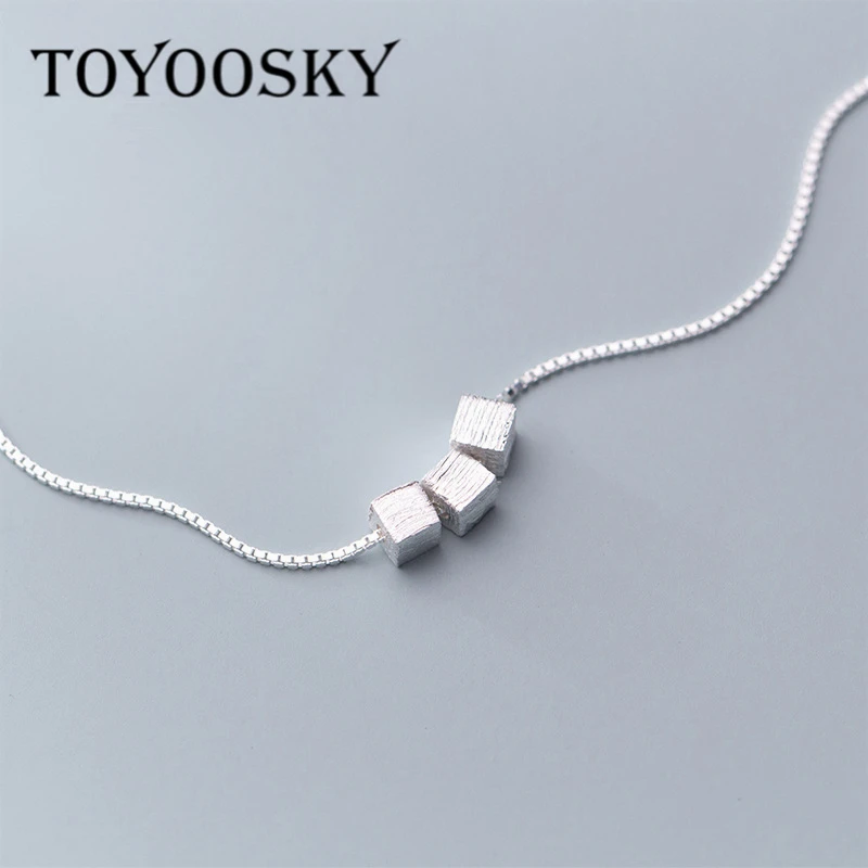 Drawing Squares Necklace Wild Sweet 925 Sterling Silver Clavicle Chain Temperament Personality Trendy Female Necklace