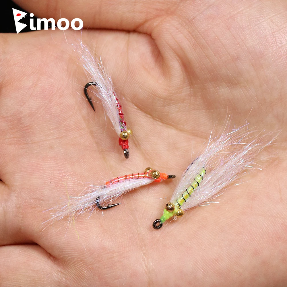 Bimoo 6PCS 8# 10# 12# Crazy Charlie Ice Dubbing Nymph Flies Barbed Hook Fast Sinking Fly Fishing Lure Bait UV Green Orange Red