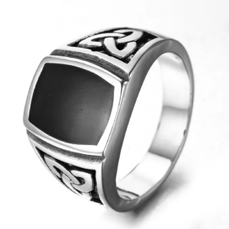 Fashion New Jewelry Stainless Steel Ring Knot Signet Jewelry Heavy Wide Ring Black Silver color Ring US Size 7 -15