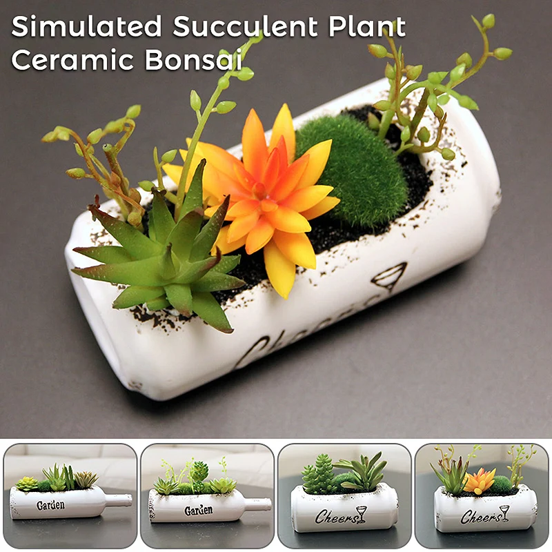 

Mini Cute Artificial Succulent In Ceramics Bottle Small Artificial Plants Plastic Faux Cactus Potted Ornaments Garden Decoration