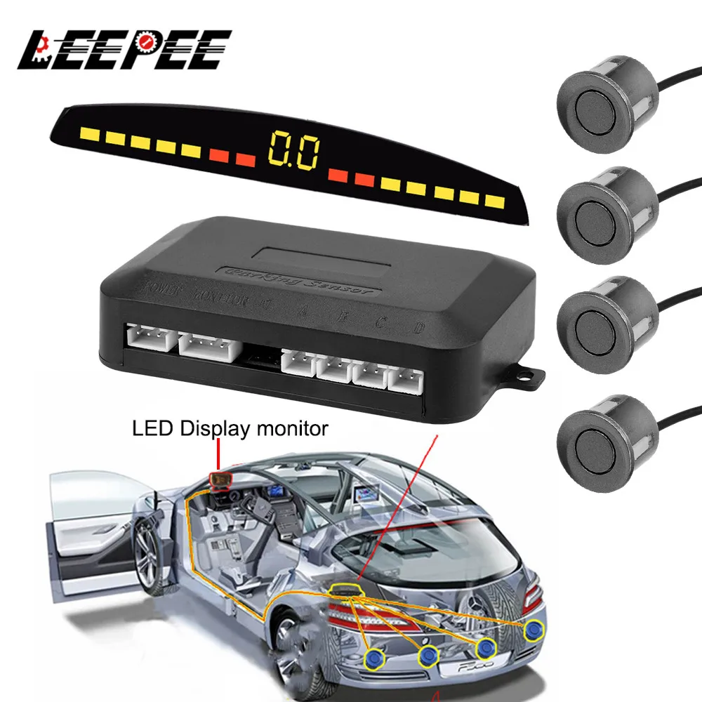 LEEPEE Universal Auto LED Parkplatz Sensor Auto Auto Detektor Parktronic Reverse Backup Radar Monitor System Kits Mit 4 Sensoren