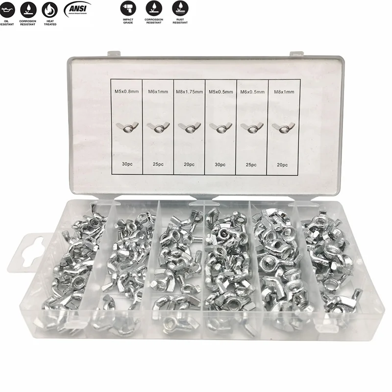 150PCS Disc Nut Wing Nut Hardware Set Combination Set,Hex Nuts Assorment Kit M5,M6,M8