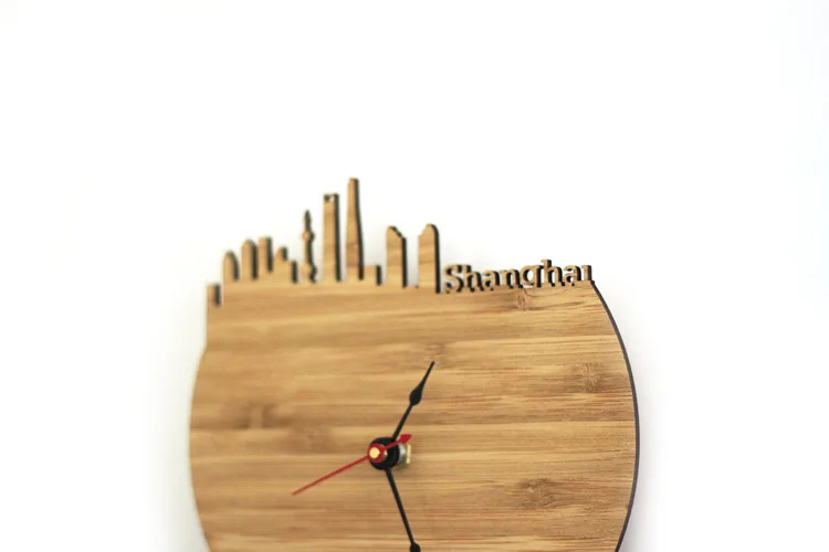 Shanghai Skyline Wall Clock Living Room Office Wall Wall Table Quartz Clock City Silhouette