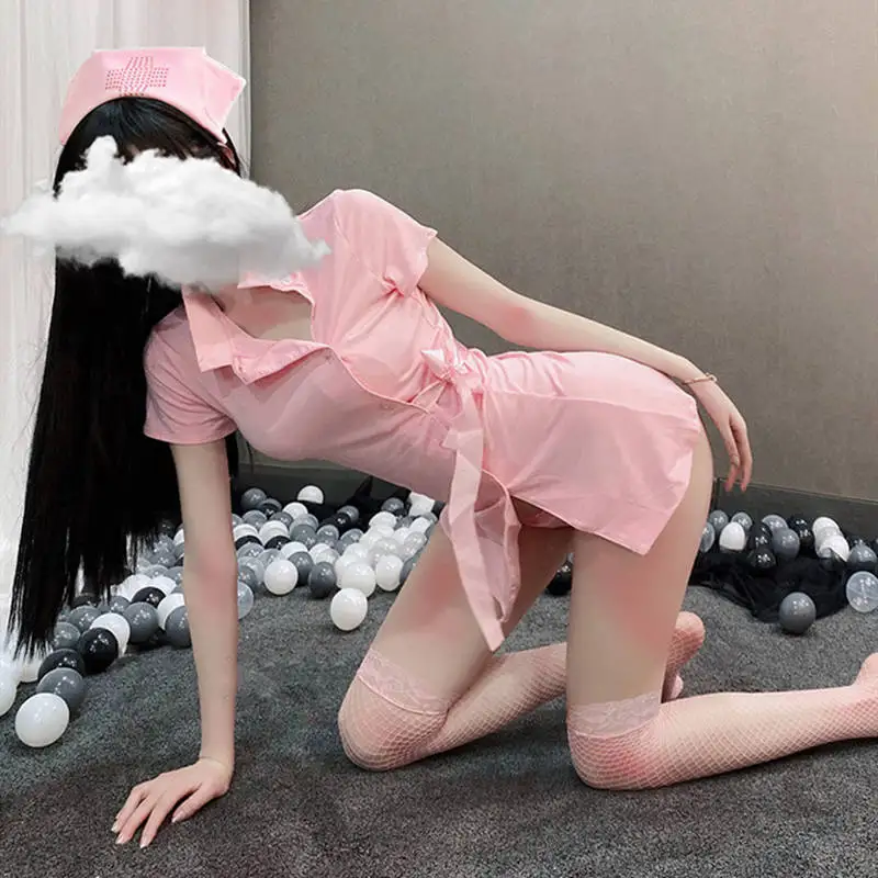 

1 Piece Set Of Sexy Lingerie Female Role Playing Stand-Up Collar Side Placket Button Tie Bow Skirt Nurse Uniform Temptation Suit