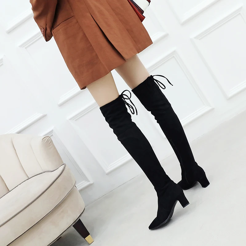 2023 Fashion Faux Suede Slim Over the knee Boots Winter Women Boots Sexy Thigh High Boots Female High Heel Shoes Woman 32 33 43