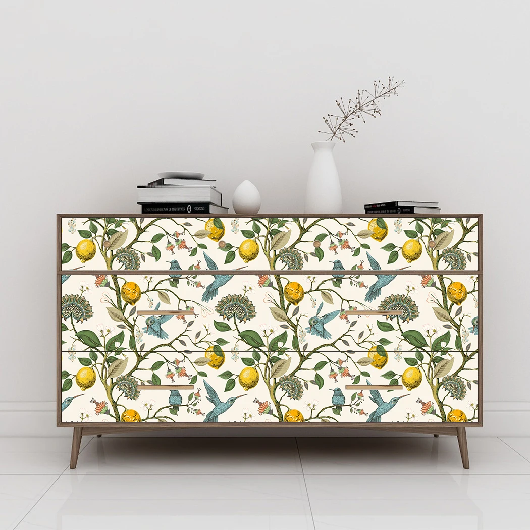 1pc Blue Bird Fresh Lemon Tree Self Adhesive Wallpaper Peel And Stick Removable Waterproof Prepasted Home Decor Wall Covering
