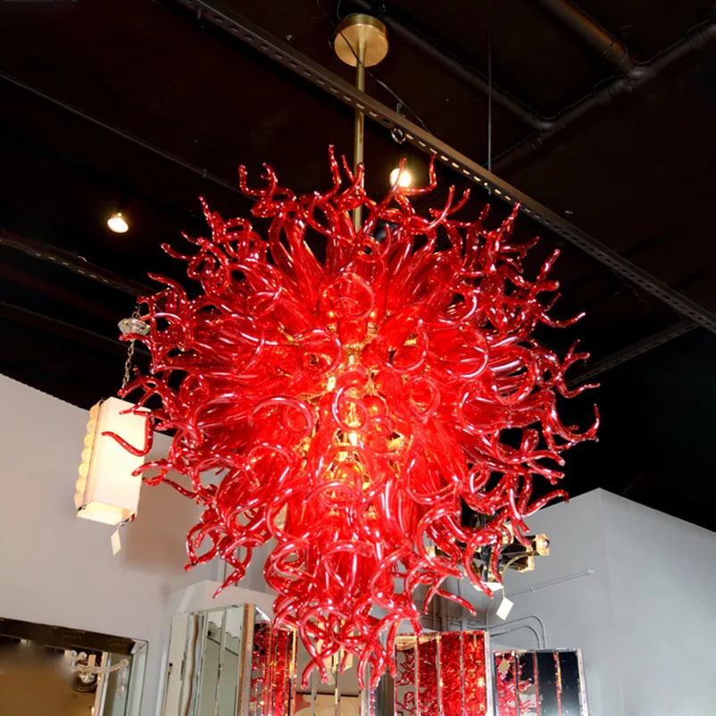 Red Glass Pendant Lamps Led Bulbs Modern Hand Blown Glass Chandelier Lighting 32 by 40 Inches