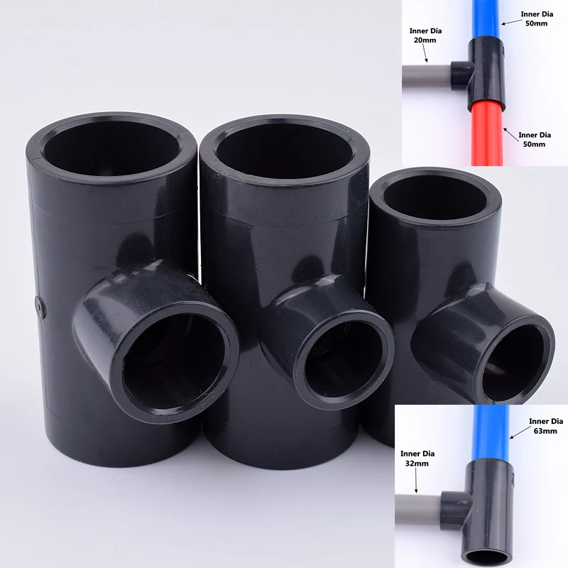 

2-10Pcs Hi-Quality ID. 20~63mm UPVC Reducer Tee Quick Pipe Joint T Connector Plastic Pipe Fittings Garden Irrigation Agriculture