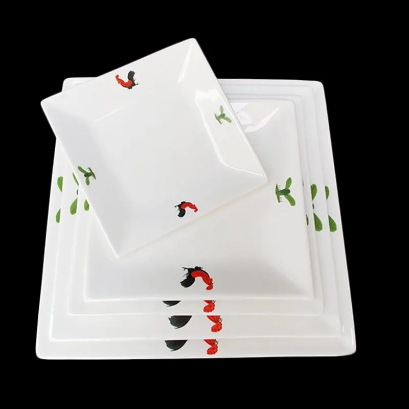 

6-12inch Cock Square White Ceramic Dinner Plate Food Snacks Sushi Steak Plates Porcelain Tray Dinner Dishes Household Tableware