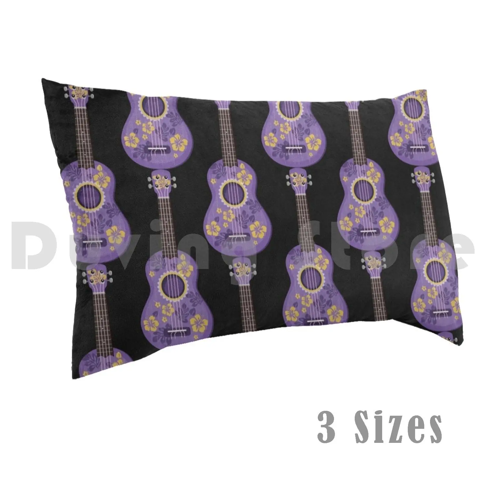 Ukulele Purple Decorated Pillow Case Printed 50x75 Ukulele Strings Floral Banjo Music Club Music School Chord