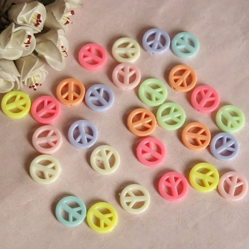 50Pcs/Lot 17mm Mixed Color Peace Symbol Acrylic Round Beads For Jewelry Making DIY Bracelet Necklace Accessories