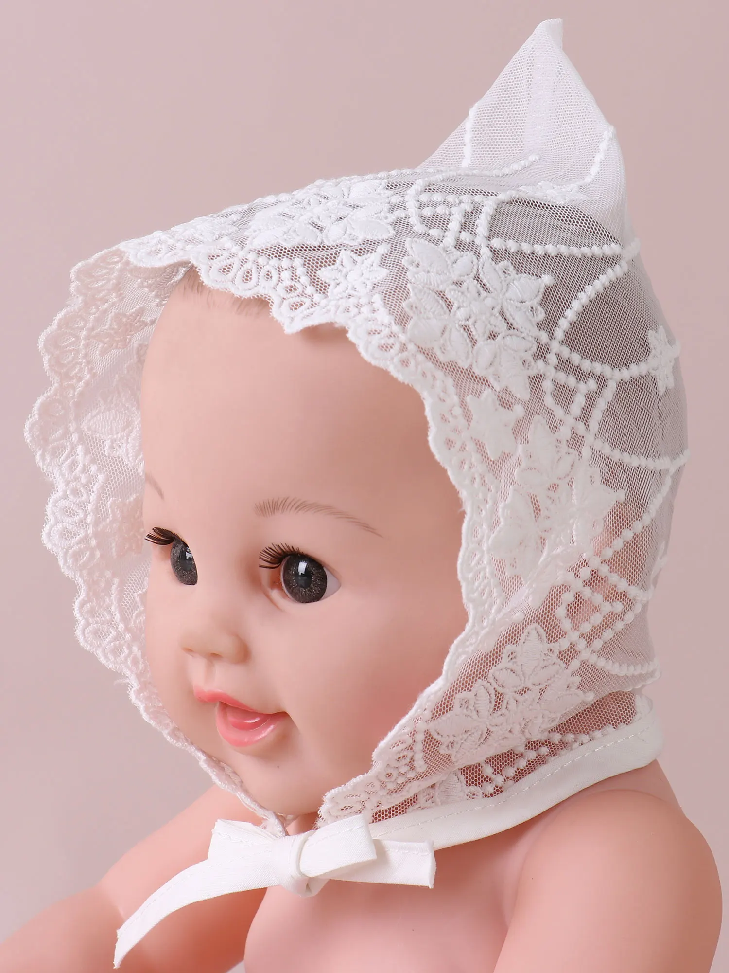 iiniim Baby bonnet Off White Lace bonnet Newborn bonnet Baptism hat Christening hats Baptism gift girl Baby hat Newborn Caps