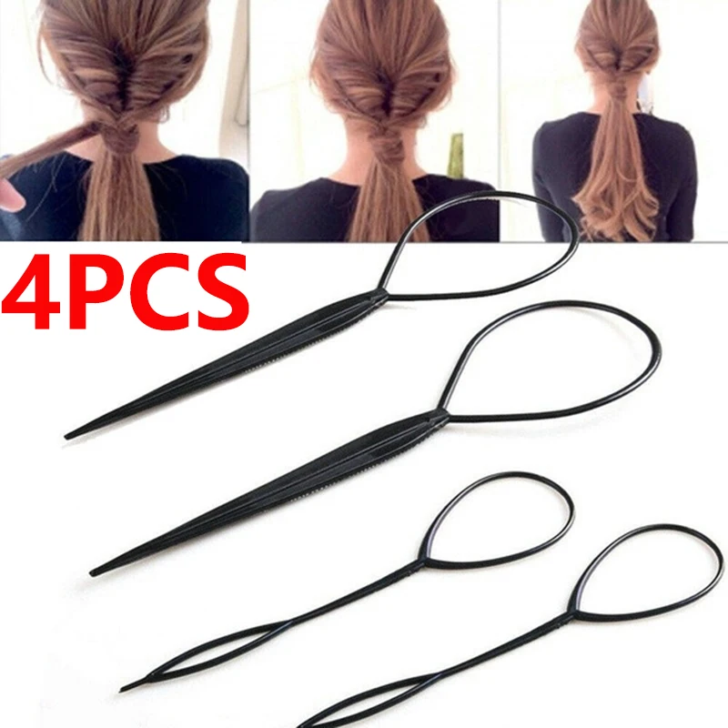 

4pcs/set Hair Braid Topsy Tail Ponytail Tools Hair Bun Maker Hair Styling Tools Ponytail Creator Plastic Loop Hair Accessories