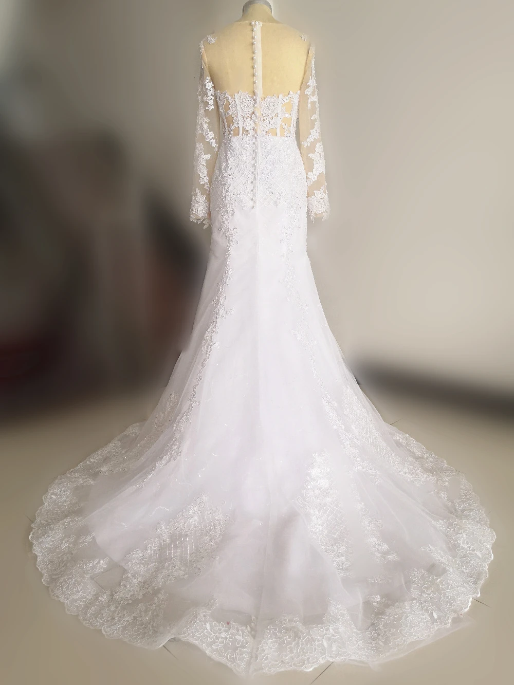 Robe de Mariée en Dentelle Scintillante Sirène, Manches Longues et Col, Transparent, Illusion de Corsage, Appliques Cafetans, Printemps 2020